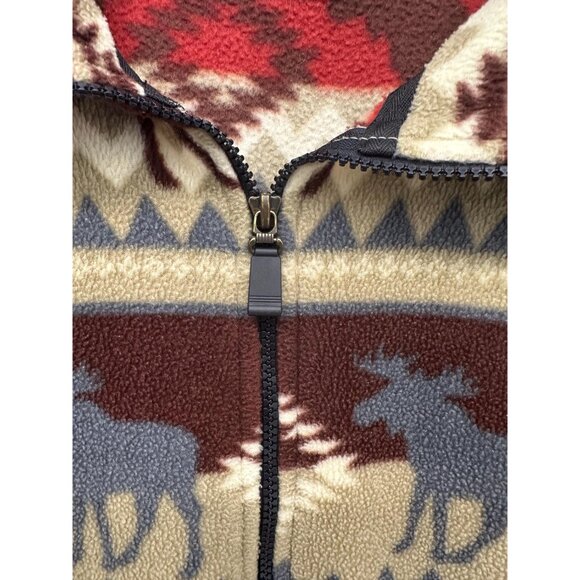 Vintage Moose Fleece Jacket 90s Zip Up | Retro Aztec Cabin Coat | Size Medium - Picture 4 of 4